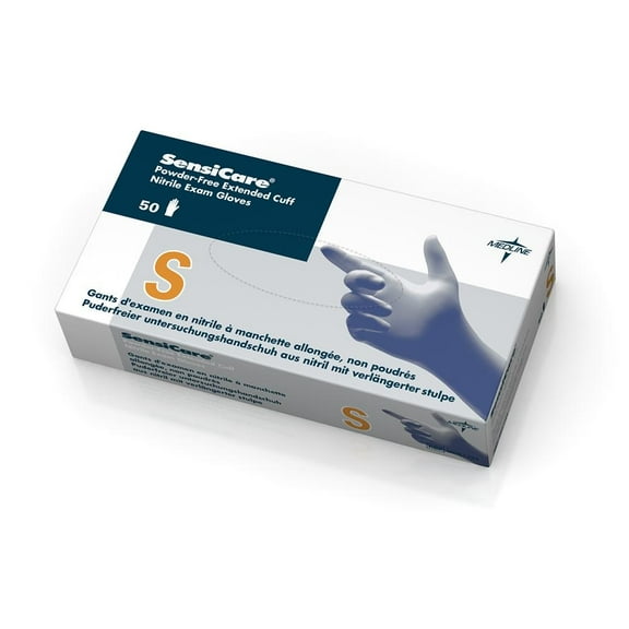 Medline SensiCare Extended Cuff Nitrile Exam Gloves, Medium, Blue - 500 Per Case