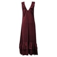 thumbnail image 5 of ChaoHeng Sundresses for Women for 2026 Solid Round Neck Tier Ruffle Sleeveless Flowy Beach Summer Dresses Wine L, 5 of 6