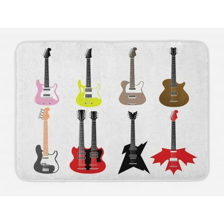 Guitar Bath Mat, Graphic Collection of Guitars Colorful ...