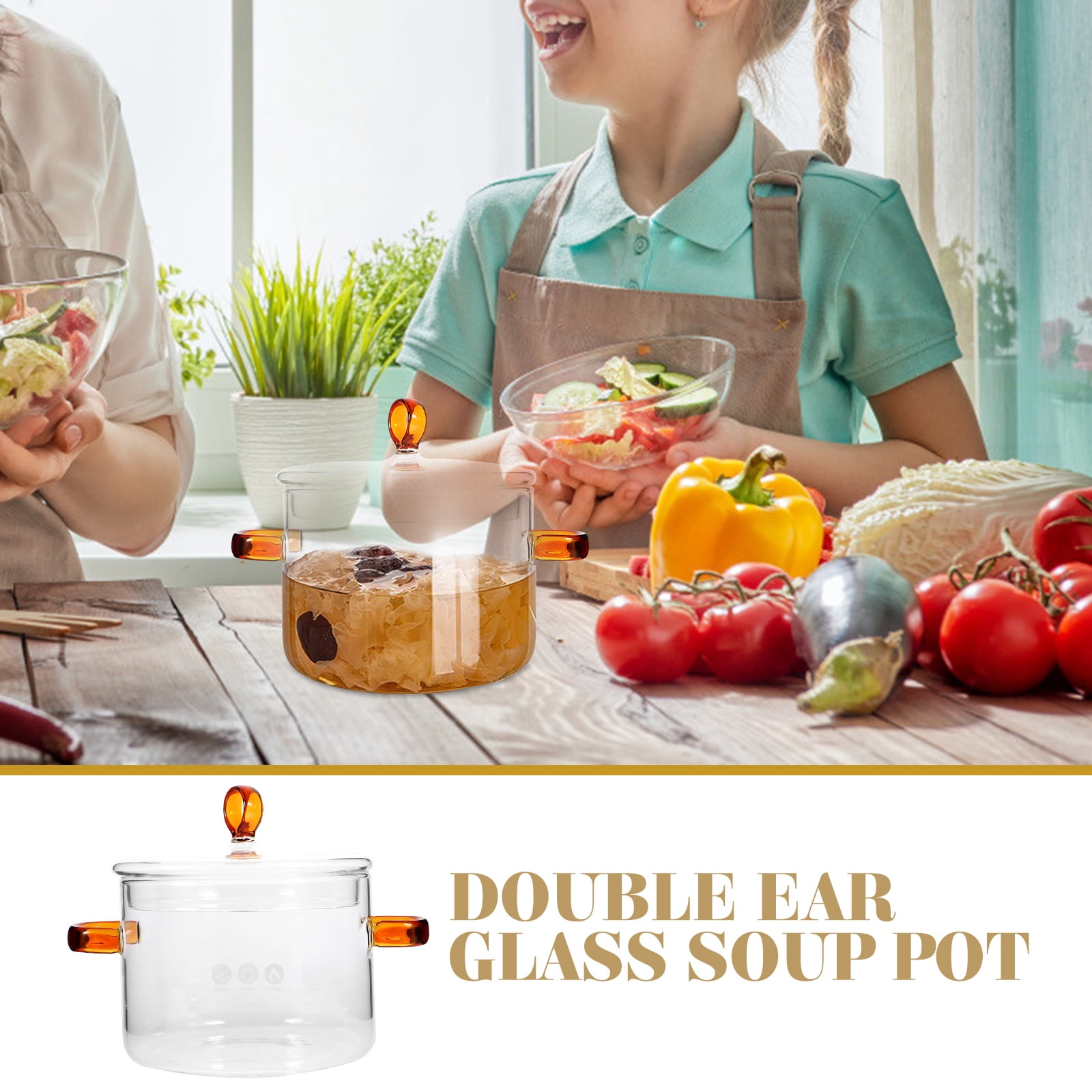Glass Stockpot Kitchen Noodle Pot Double Handle Cooking Pot Instant Noodle Boiling Pot Kitchen Pot