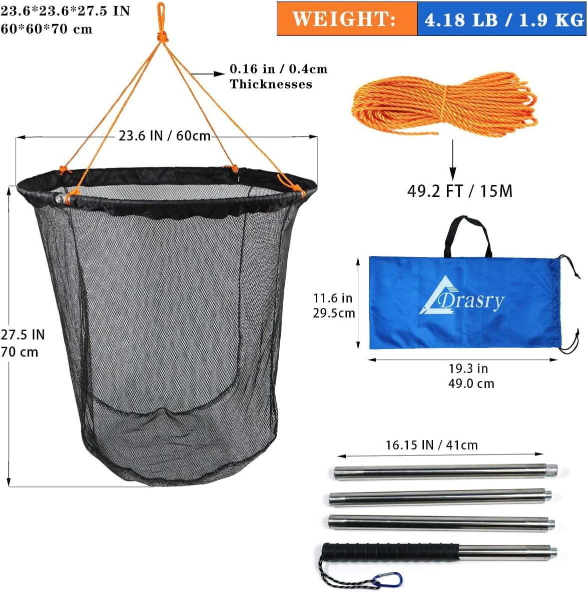 Modular Fishing Net With Attachments EGO S2 Slider Fishing Net -  Telescoping Handle (29-60"), Replaceable Head, For Saltwater & Freshwater Fishing  Landing Net