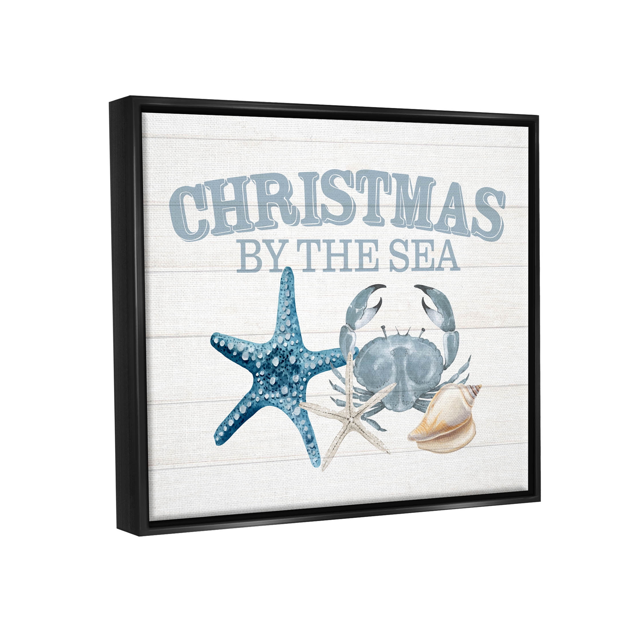 Stupell Industries Christmas By The Sea Nautical Graphic Art Jet Black Floating Framed Canvas Print Wall Art, Design by Kim Allen