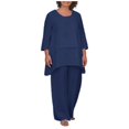 thumbnail image 1 of Fgnfyis Ensemble Deux Pièces pour Femmes Col Rond Couleur Unie Imitation Coton Mode Décontractée Grande Taille Manches Longues Irrégulières Pantalon Grand Bleu TG, 1 of 8