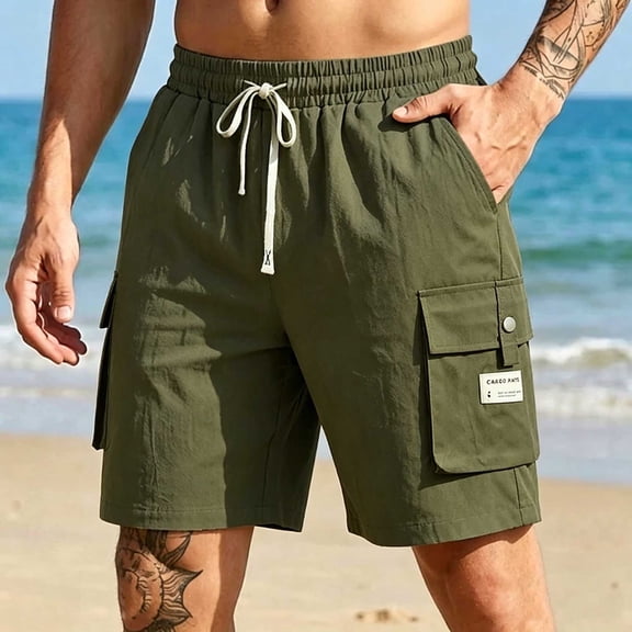 Aimik Men's Drawstring Cargo Shorts Side Flap Pockets Relaxed Fit Summer Shorts for Outdoor Weekend Casual Streetwear