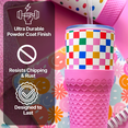 thumbnail image 6 of Biddlebee 30oz Insulated Stainless Steel Tumbler with Straw and Silicone Boot, Happy Check, 6 of 10
