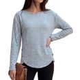thumbnail image 2 of GERsome Women's Long Sleeve Shirts Crew Neck Button Trim Curved Hem Pullover Tops Casual Loose Fit Blouses Light Blue L, 2 of 8