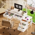 thumbnail image 3 of Home Office Computer Desk with Charging Station, PC Desk featuring Fabric Drawer File Cabinet & Printer Stand, Study Writing Table with 5 Drawers, Work Desk with Storage , Vanity Desk in White, 3 of 8