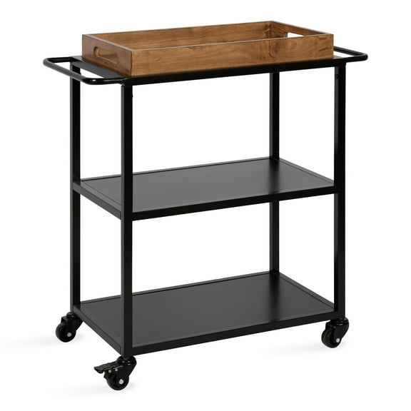 Kate and Laurel Giles Modern 3-Tier Metal Bar Cart, 30"H x 28"W x 13"D, Rustic Brown/Black
