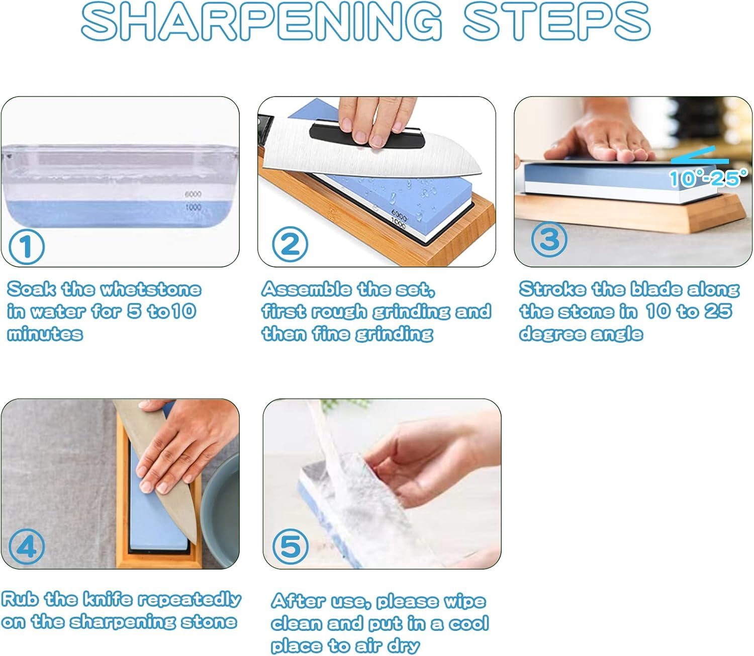 Whetstone Knife Sharpening Stone Kit - Double Sided Whetstone Knife Sharpener 1000/6000 Grit, Professional Honing Sharpening Stone Set With Slip-Resistant Bamboo Base and Angle Guide