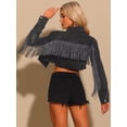 thumbnail image 4 of Chaqueta Vaquera Corta para Mujer con Borlas Botones de Manga Larga Abrigo Vaquero Informal Negro L, 4 of 6