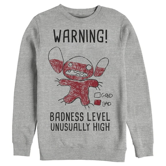 Men's Lilo & Stitch Badness Level Warning Sketch Sweatshirt Athletic Heather 2X Large
