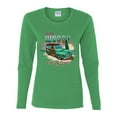thumbnail image 2 of 1946 Vintage Ford Woody Chasing Waves Cars and Trucks Womens Graphic Long Sleeve T-Shirt, Kelly, Large, 2 of 3