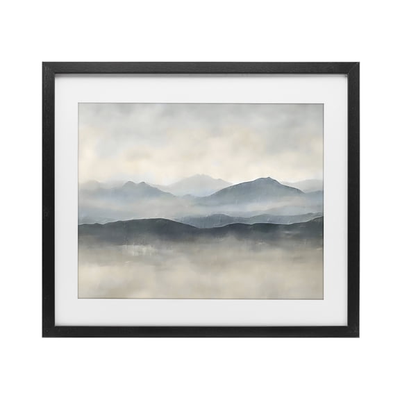 Stupell Industries Contemporary Misty Muted Mountainscape Black Framed Print Under Glass, 16 x 13, by Riley B