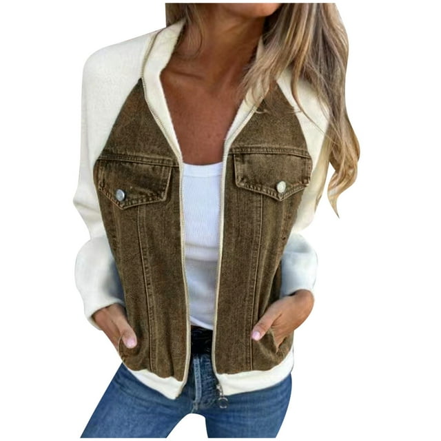 Veste Patchwork en Denim pour Femmes 2024 Automne Hiver, Mode Décontractée, Épaules, Manches, Manteau d'Extérieur Usé