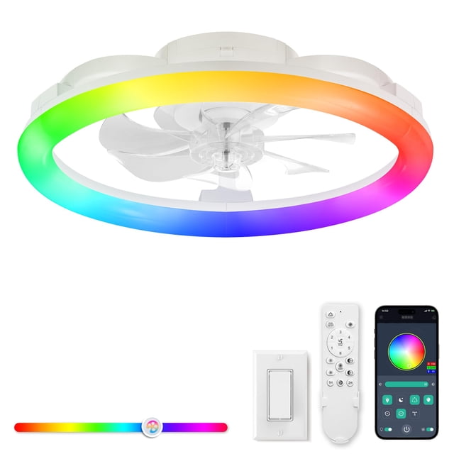 Ventilador de Techo LEDIARY 20" Luz RGB Regulable 6 Velocidades con Control Remoto