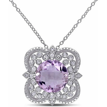 6-3/4 Carat T.G.W Rose de France and White Topaz with Diamond Accent Sterling Silver Fashion Pendant, 18