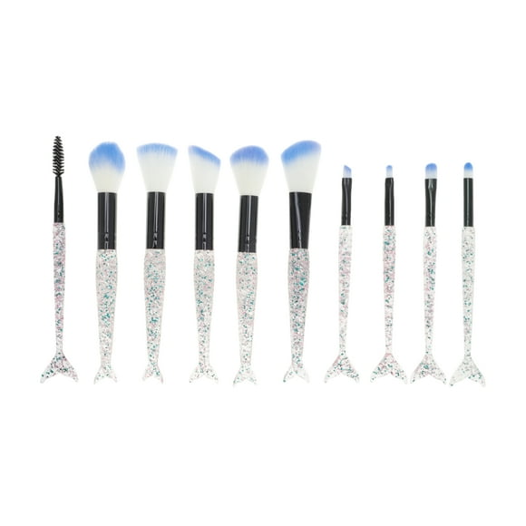Unique Bargains 10 Pcs Mermaid Makeup Brush Set for Bathroom Green Plastic Handle Nylon Hair