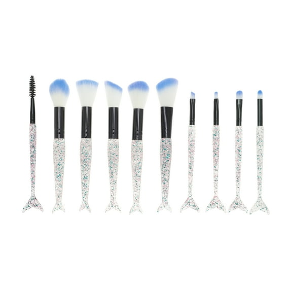 Unique Bargains 10 Pcs Mermaid Makeup Brush Set for Bathroom Green Plastic Handle Nylon Hair