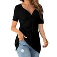 thumbnail image 5 of felwors Womens Front Knotted V-Neck Blouse T Shirt Short Sleeve Oversized Tunic Tops Summer Solid Pullover Tees Black, L, 5 of 8