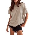 thumbnail image 3 of Womens Oversized T Shirts Loose Fit Crewneck Short Sleeve Tops Summer Casual Blouse Y2K 2025 Basic Tee Khaki S, 3 of 9