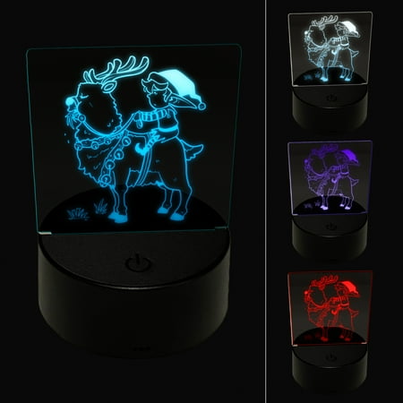 

Christmas Elf Riding Hungry Reindeer LED Night Light Sign 3D Illusion Desk Nightstand Lamp