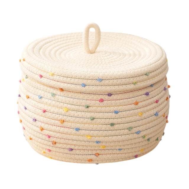Cesta de almacenamiento tejida, organizador de escritorio con tapa, contenedor de almacenamiento tejido, lindo, contenedor de bocadillos para el