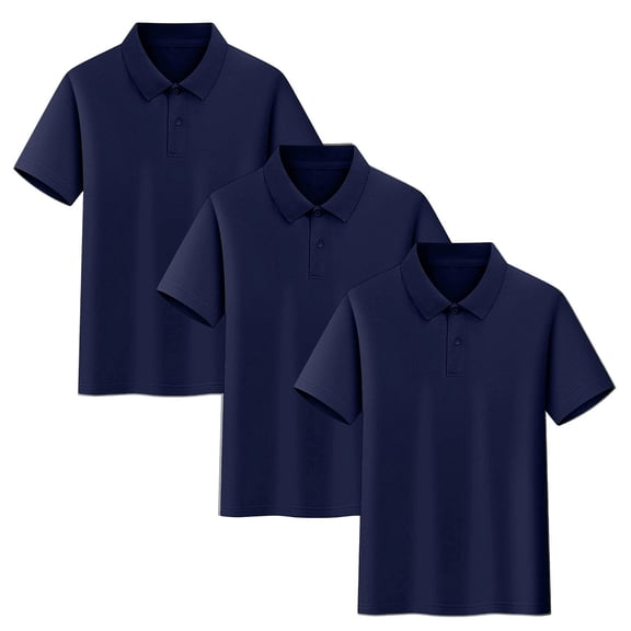 Tsesme 3 Pack Boys Button Short Sleeve Shirts, Kids Basic Collared Uniform Tops, Breathable Casual Back to School Tops 4T
