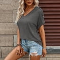 thumbnail image 6 of ClodeEU Women's V Neck Short Sleeve Button Top ,Solid Color Casual Loose Blouse Dark Gray,Womens Plus L, 6 of 7
