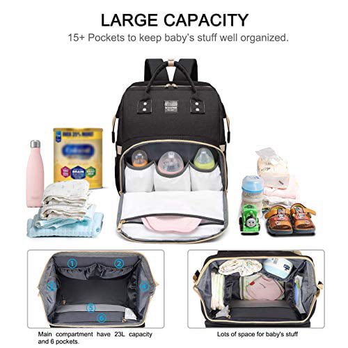 Travel Diaper Bag with Crib,Shade Cloth,Mattress Baby Changing Bag Backpack with Travel Bassinet,Detachable Foldable Baby Bed for Bady Toddler 3 in 1 Nappy Bags Changing Station 