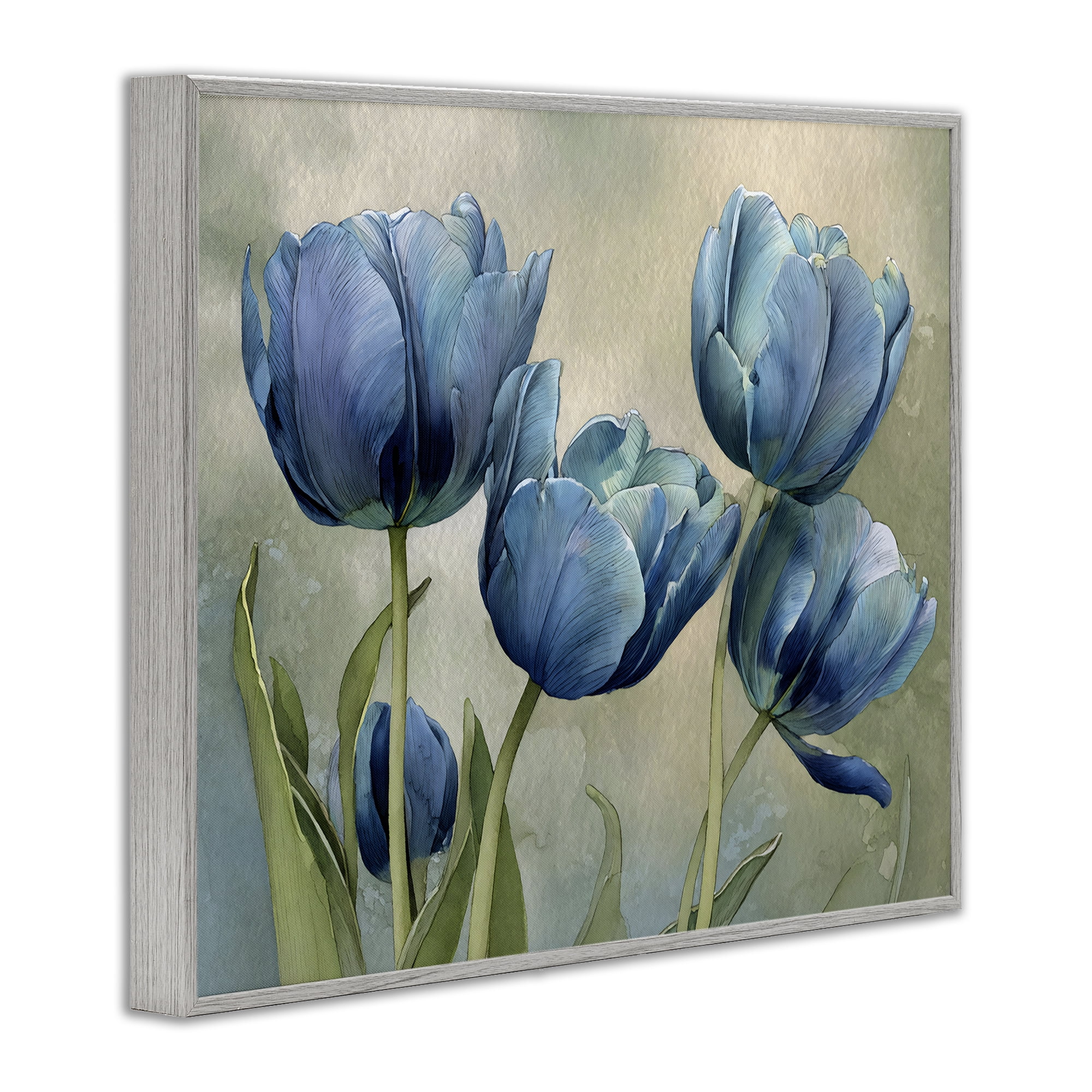 Stupell Industries Drawn Blue Tulip Flowers Gray Framed Giclee Art, design by Franklyn Gregory