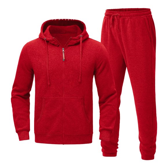 LNWUY Sweatsuits for Men 2 Piece Hoodie Men's Jogging Tracksuit Set Casual Athletic Long Sleeve Outfit Pullover Suit Set Red XL