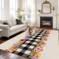 thumbnail image 3 of Area Rug 60×96in, Rustic Pastoral Colorful Flower Floor Carpet Living Room Rug, Black White Checkered Linen Non-Slip Welcome Mat Indoor Rugs for Bedroom Dining Room, 3 of 9