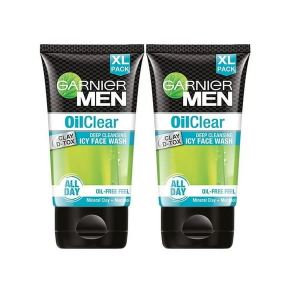 Garnier Men, Face Wash, Balances Oil Level in Skin, OilClear Clay D-Tox, 2 x 150g (pack of 2)