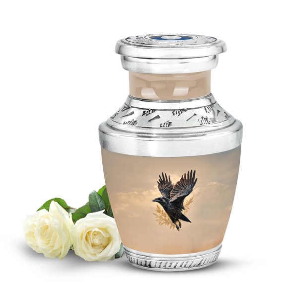 MUKTIVE Crow Urns for Ashes Adult Female Mother - Small Beige Urns for Human Ashes Adult - Decorative Keepsake Urn for Burial Remains - 3 Inch Mini Urn for Grandpa