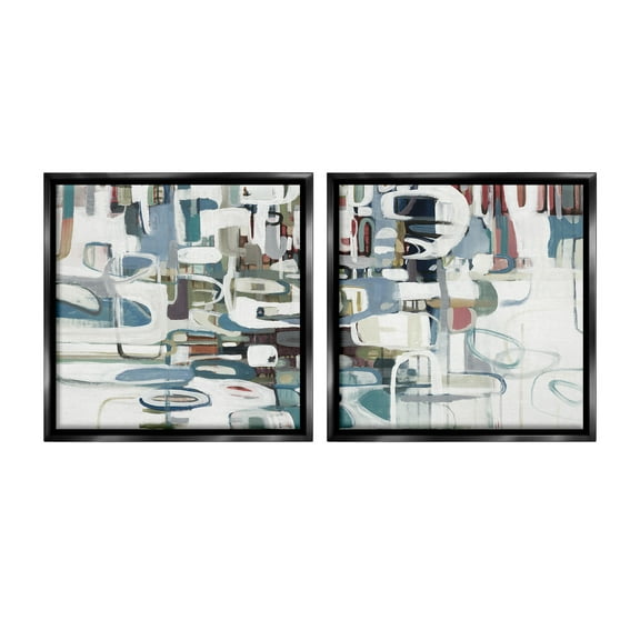 Stupell Industries Chaotic Intertwining Shapes Abstract Painting Black Floater Framed Canvas Art Print Wall Art, 18 x 18, Set of 2