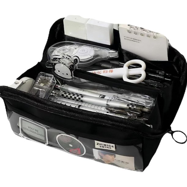 Estuche AuraGlor de gran capacidad con 8 compartimentos, estuche grande para lápices, organizador, almacenamiento sencillo, papelería estética, cosméticos para adultos, hombres y mujeres, artículos