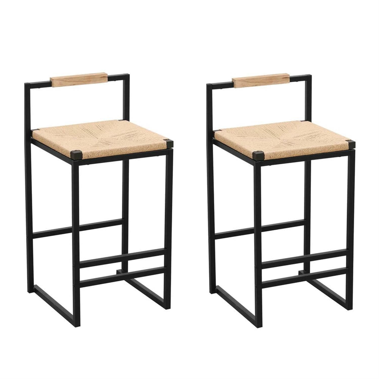 Demi Bonn 32" Counter Height Bar Stools Set of 2, Paper Rope Woven Barstools with Back, Kitchen Island Countertop Chairs for Dining Room, Beige