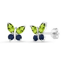 Gem Stone King 925 Silver Marquise Green Peridot and Blue Sapphire Butterfly Earrings for Women (1.52 Cttw, Gemstone August Birthstone, Center Stone: 6X3MM, Small Stones: 3MM)