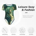thumbnail image 4 of Salouo Turquoise Golden Swirl for Women's Short Sleeve Bodysuit,Sexy Bodysuits One Piece Round Neck Bodysuit Shapewear Tummy Control-X-Large, 4 of 7