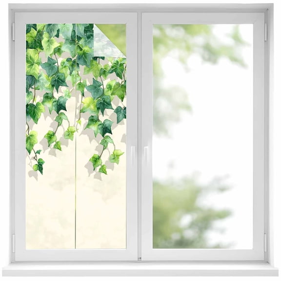 Window Privacy Film Country Leaves Stained Glass Window Film Decorative Sun Block Window Cover Spring Green Leaf Branches Vine Botanical Window Clings Static Adhesive Sticker for Bathroom 19.6"x39.3"