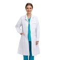 thumbnail image 4 of Elegant Ensemble by Courtyard A Long Lab Coat For Doctors With Notched Lapel And Slant Pockets In Clinical White Finish For Daily Lab Use, 4 of 4
