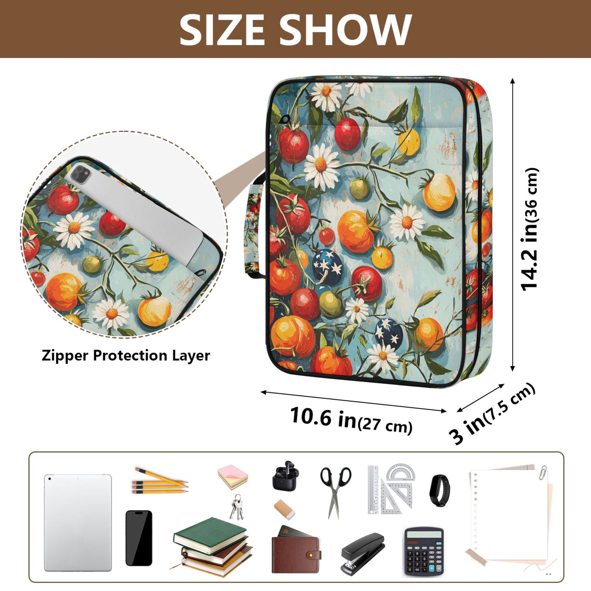 FORMRS Accordion File Folder A4 Size 7-Pocket Expanding Document Organizer Bag with 3 Ring Binder, Red Tomatoes