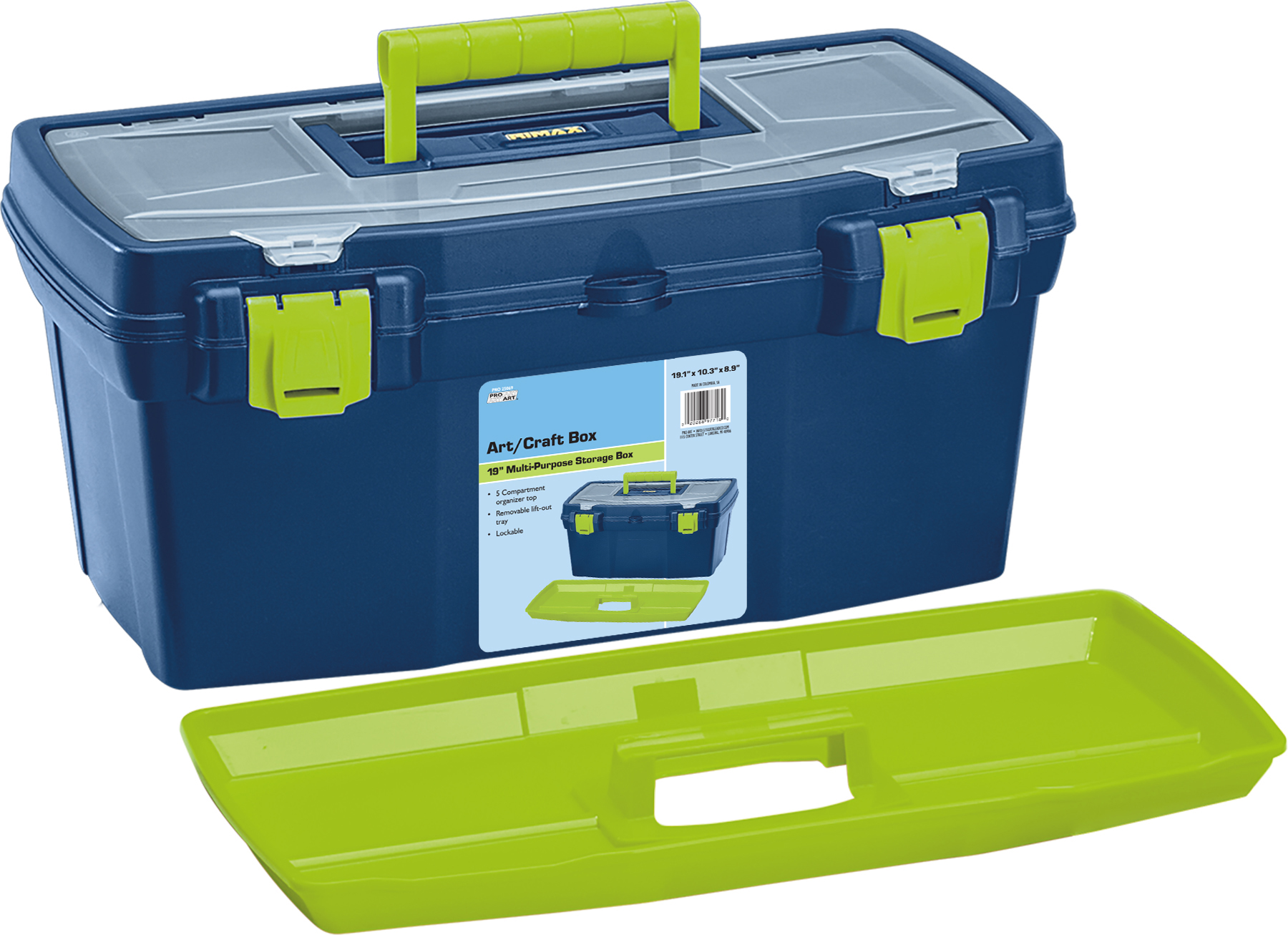 Pro Art Storage Box Top19"X10"X8.9" Blue & Green Walmart