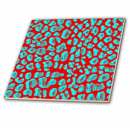 Leopard Tile - 3dRose Aqua and Red Leopard Print - Animal Prints - Fun Art - Ceramic Tile, 4-inch