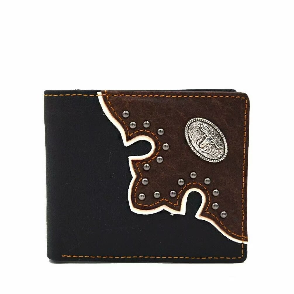 Janhooya Western Cowboy Wallet Men's Genuine Leather Short Bifold Wallet for Men Longhorn