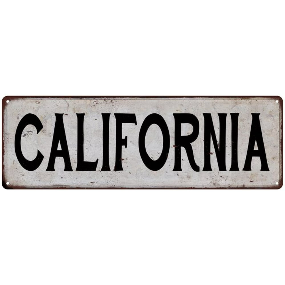 CALIFORNIA Vintage Look Rustic Metal City State Sign 6 x 18 High Gloss