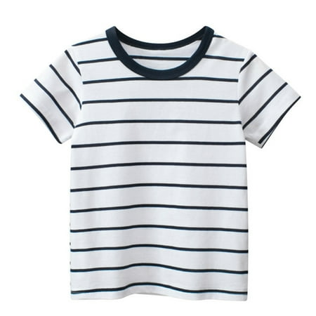 

Baby Girl Boy Stripes Short Sleeve Crewneck T Shirts Tops Tee Size 100 Blue