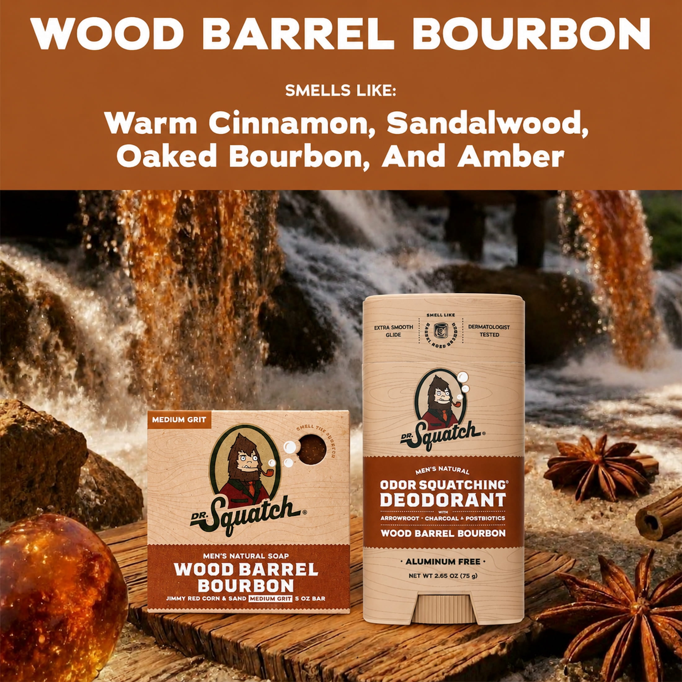 Dr. Squatch Wood Barrel Bourbon Holiday Gifts for Men – Natural Bar Soap + Aluminum Free Deodorant (2-Pack)