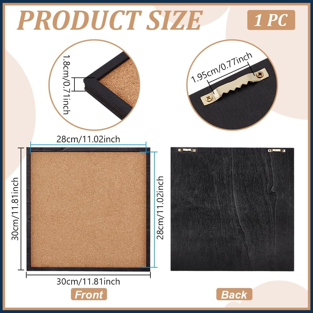 Pin Board Square Cork Board with Black Frame 11.8x11.8inch Wall Mounted Cork Board for Brooch Pin Storage Office Home Festival Wedding Decor 0.7inch Thick Saddle Brown