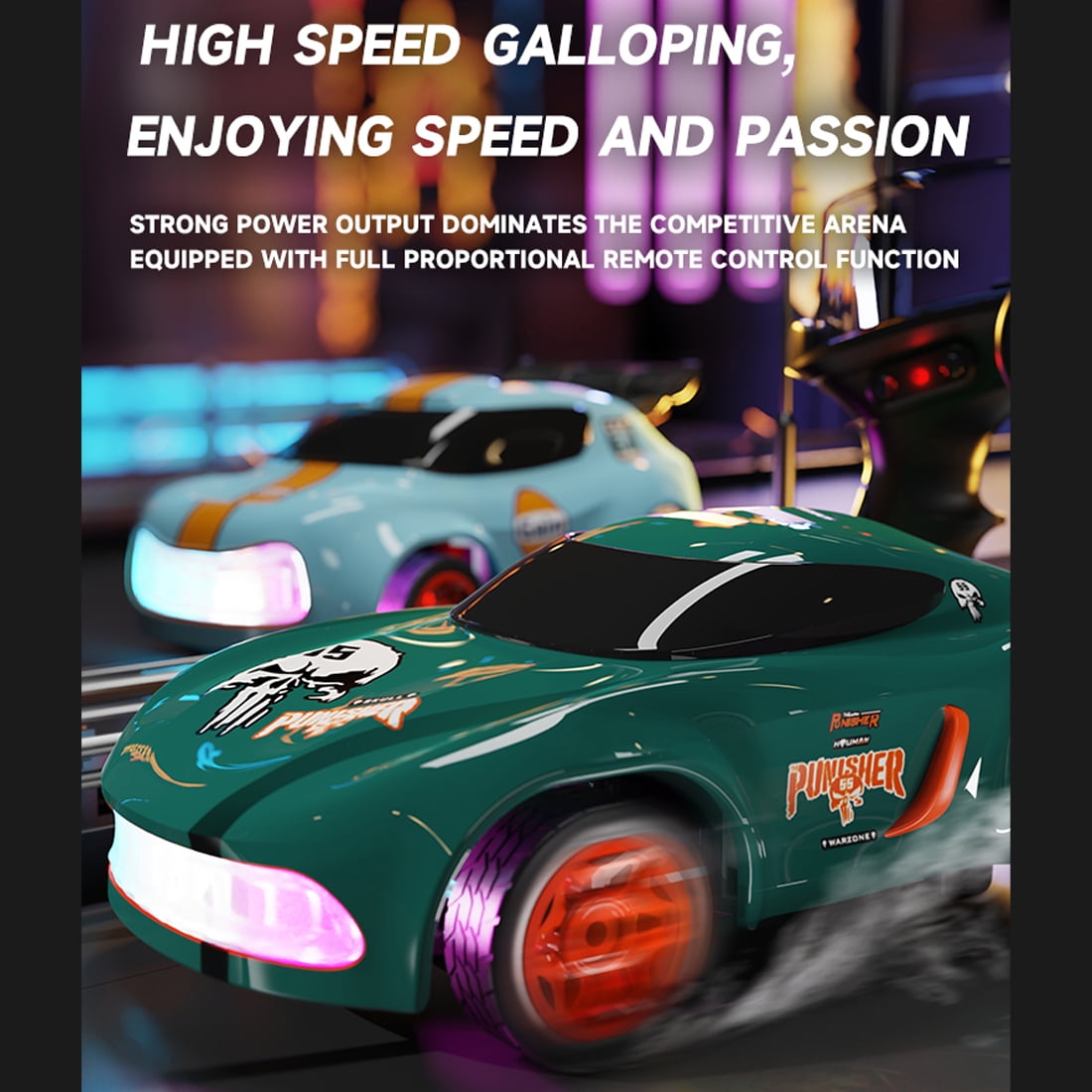 1:64 Mini RC Drift Car with LED Light, 4WD High-Speed Remote Control Car Model, 2.4GHz Full Proportional Desktop Racing Vehicle Toy Gift for Enthusiasts